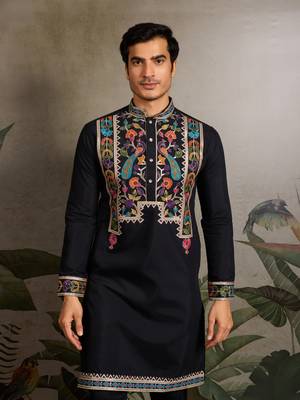 BLACK VISCOSE SILK THEAD WITH SEQUINS EMBROIDERED WORK WEDDING FUNCTION NAVRATRI FESTIVAL PARTY WEAR STRAIGHT KURTA 3