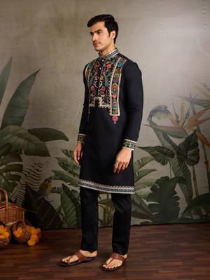 BLACK VISCOSE SILK THEAD WITH SEQUINS EMBROIDERED WORK WEDDING FUNCTION NAVRATRI FESTIVAL PARTY WEAR STRAIGHT KURTA 4