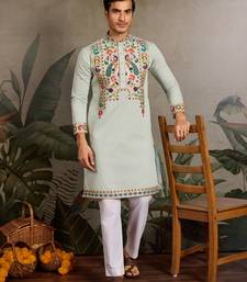 PISTA GREEN VISCOSE SILK THEAD & SEQUINS EMBROIDERED WORK WEDDING FUNCTION NAVRATRI FESTIVAL PARTY WEAR STRAIGHT KURTA