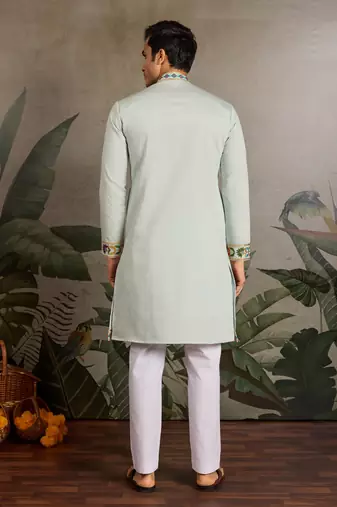 PISTA GREEN VISCOSE SILK THEAD & SEQUINS EMBROIDERED WORK WEDDING FUNCTION NAVRATRI FESTIVAL PARTY WEAR STRAIGHT KURTA