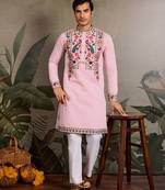 PINK VISCOSE SILK THEAD WITH SEQUINS EMBROIDERED WORK WEDDING FUNCTION NAVRATRI FESTIVAL PARTY WEAR STRAIGHT KURTA