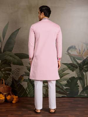 PINK VISCOSE SILK THEAD WITH SEQUINS EMBROIDERED WORK WEDDING FUNCTION NAVRATRI FESTIVAL PARTY WEAR STRAIGHT KURTA 6
