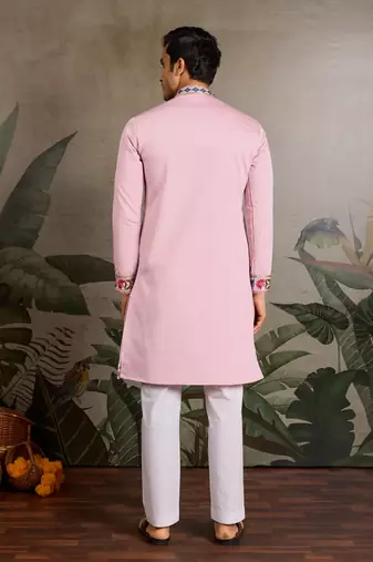PINK VISCOSE SILK THEAD WITH SEQUINS EMBROIDERED WORK WEDDING FUNCTION NAVRATRI FESTIVAL PARTY WEAR STRAIGHT KURTA