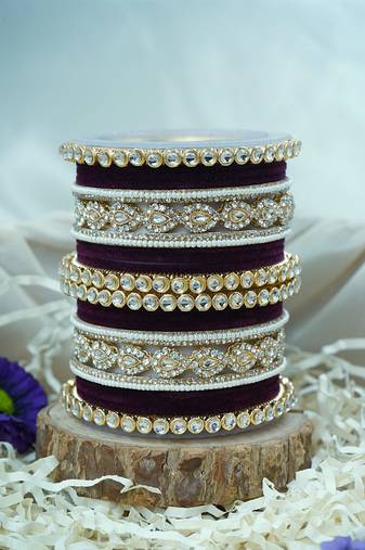 Metal kundan velvet set