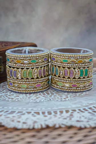 Pearl studded metal bangle set
