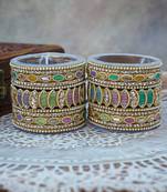 Pearl studded metal bangle set