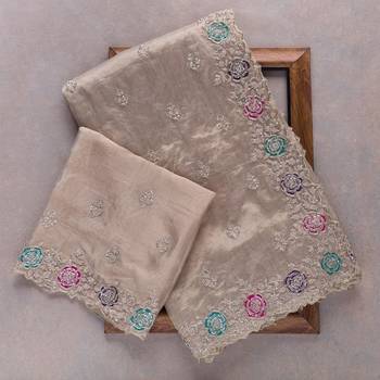 cream organza embroidered party wear saree 4