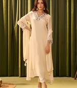 Albeli pearl beige embroidered crepe kurta sets