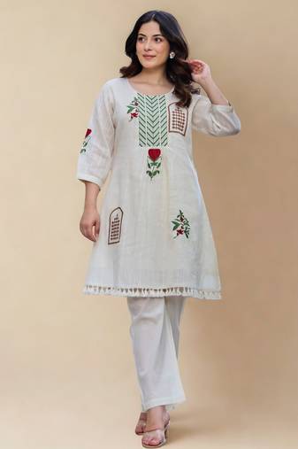 Tiara platinum light white plain cotton kurta sets