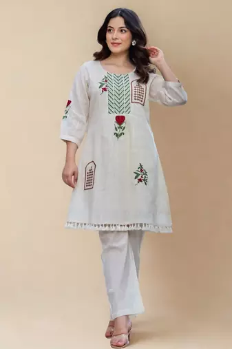 Tiara platinum light white plain cotton kurta sets