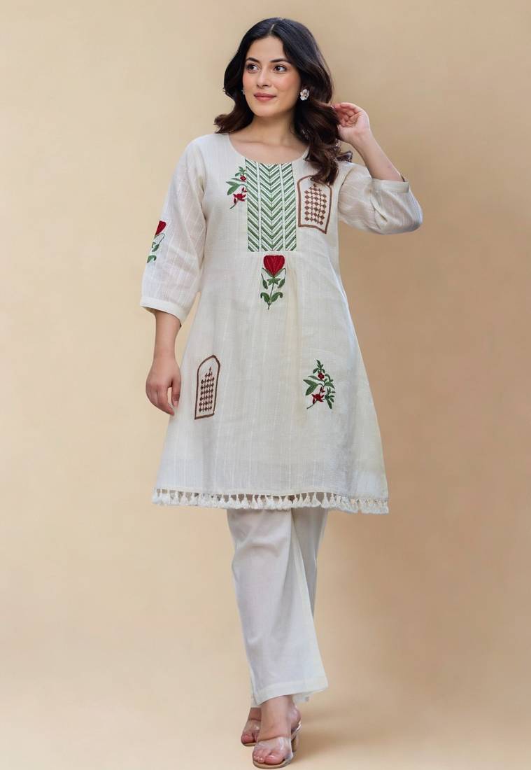 Tiara platinum light white plain cotton kurta sets