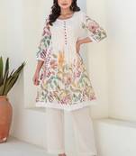 Tiara alabaster light white printed cotton kurta sets