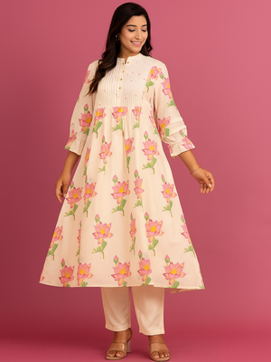 Kabool lotus cream printed cotton kurta sets 1