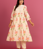 Kabool lotus cream printed cotton kurta sets