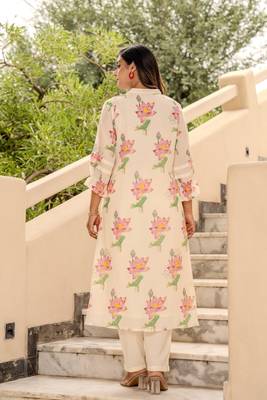 Kabool lotus cream printed cotton kurta sets 2
