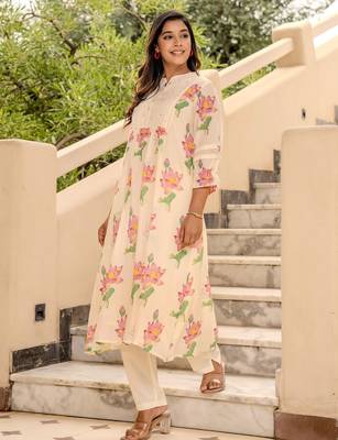 Kabool lotus cream printed cotton kurta sets 4