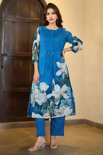 Tiara hibis blue printed cotton kurta sets