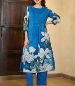 Tiara hibis blue printed cotton kurta sets