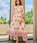 Tiara rose cream printed cotton kurta sets