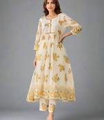 Tiara marigold light white printed cotton kurta sets