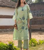 Tiara fern green plain cotton kurta sets