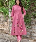 Tiara rouge pink plain cotton kurta sets