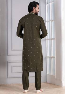 Green Plain Blended Cotton designer kurta pyjama set 4
