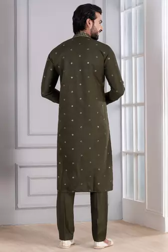 Green Plain Blended Cotton designer kurta pyjama set