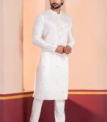 White Plain Blended Cotton designer kurta pyjama set