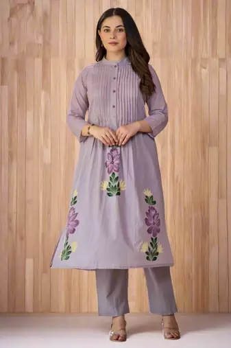 Tiara orchid lavender plain cotton kurta sets