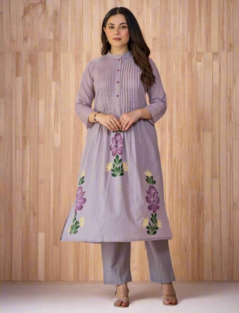 Tiara orchid lavender plain cotton kurta sets