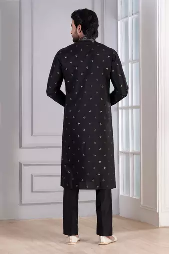 Black Plain Blended Cotton designer kurta pyjama set