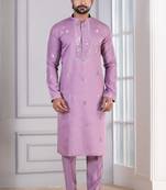 Pink Plain Blended Cotton designer kurta pyjama set