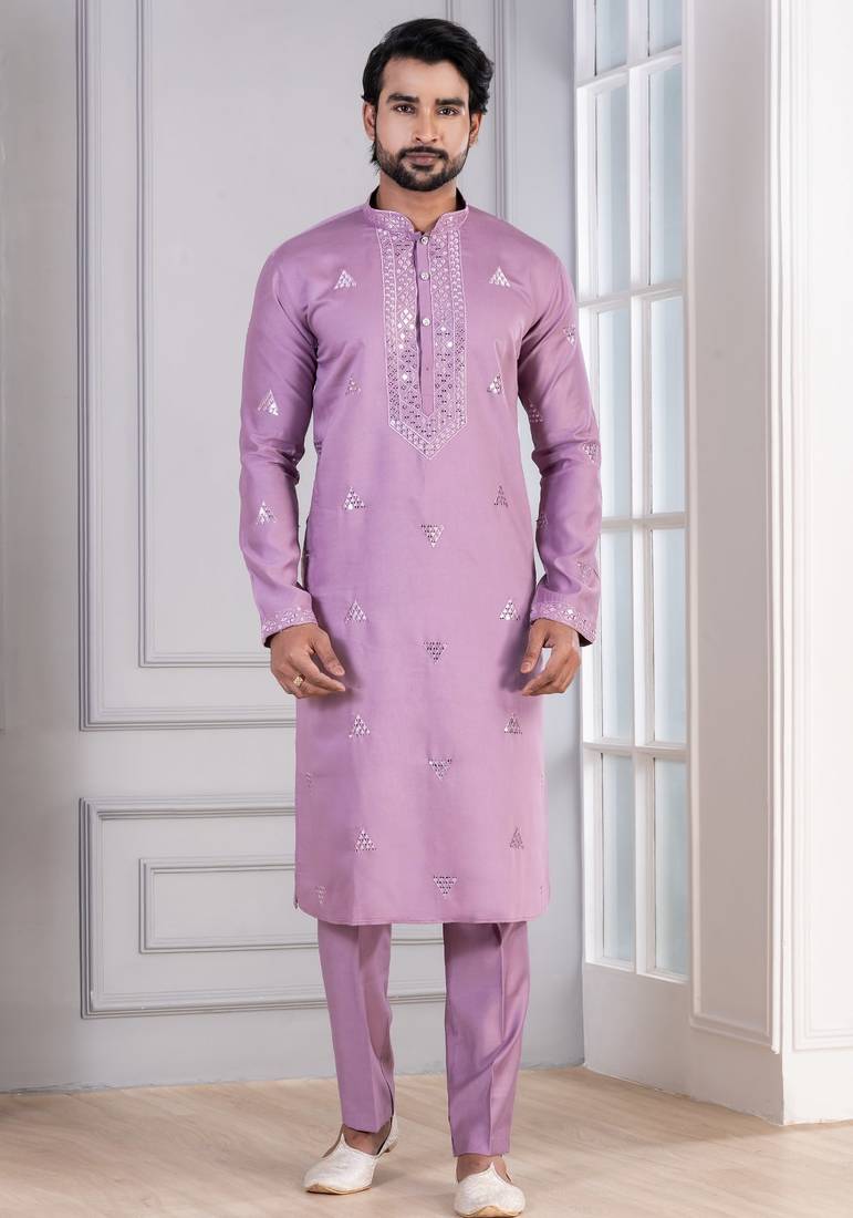 Pink Plain Blended Cotton designer kurta pyjama set
