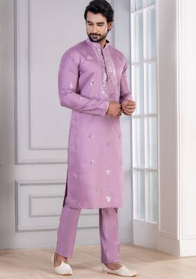 Pink Plain Blended Cotton designer kurta pyjama set 2