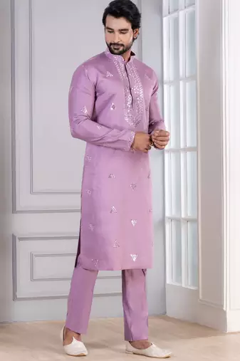 Pink Plain Blended Cotton designer kurta pyjama set