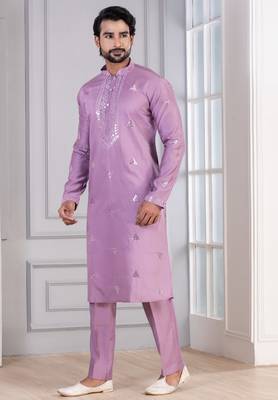 Pink Plain Blended Cotton designer kurta pyjama set 3