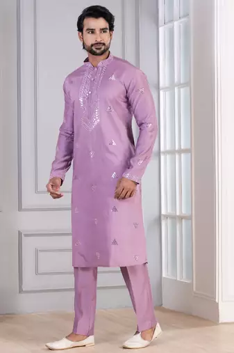 Pink Plain Blended Cotton designer kurta pyjama set
