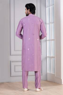 Pink Plain Blended Cotton designer kurta pyjama set 4