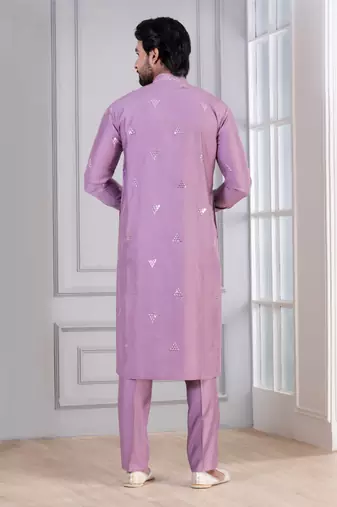 Pink Plain Blended Cotton designer kurta pyjama set