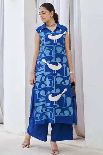Kabool yaleblue blue printed cotton kurta sets
