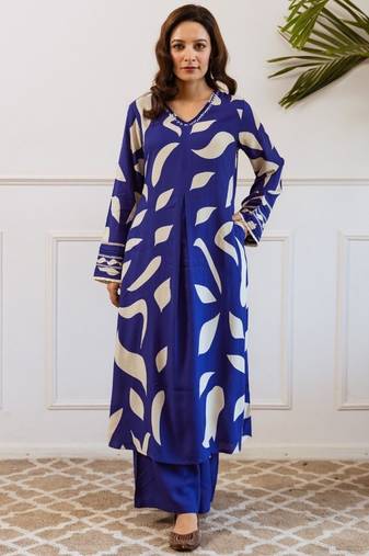 Kabool sapphire blue printed cotton kurta sets