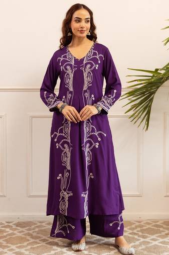 Kabool periwinkle purple printed cotton kurta sets