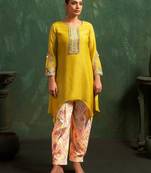 Ira canary light yellow plain blended kurta sets