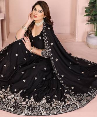 Enchanting Black Embroidery sequins work Star Georgette Indian wedding lehenga Choli dress 4
