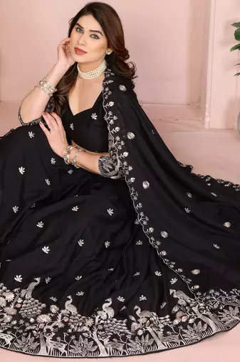 Enchanting Black Embroidery sequins work Star Georgette Indian wedding lehenga Choli dress