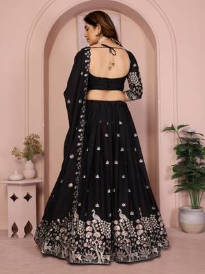 Enchanting Black Embroidery sequins work Star Georgette Indian wedding lehenga Choli dress 5