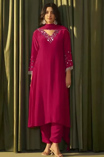 Albeli punch pink plain crepe kurta sets