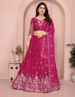 Catching Rani-pink sequins embroidery work Star Georgette indian designer wedding lehenga Choli dress 1