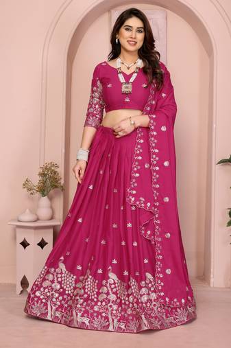 Catching Rani-pink sequins embroidery work Star Georgette indian designer wedding lehenga Choli dress